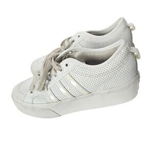Adidas Women's Nizza Platform Triple White Perforated Sneaker Shoes, Size 10